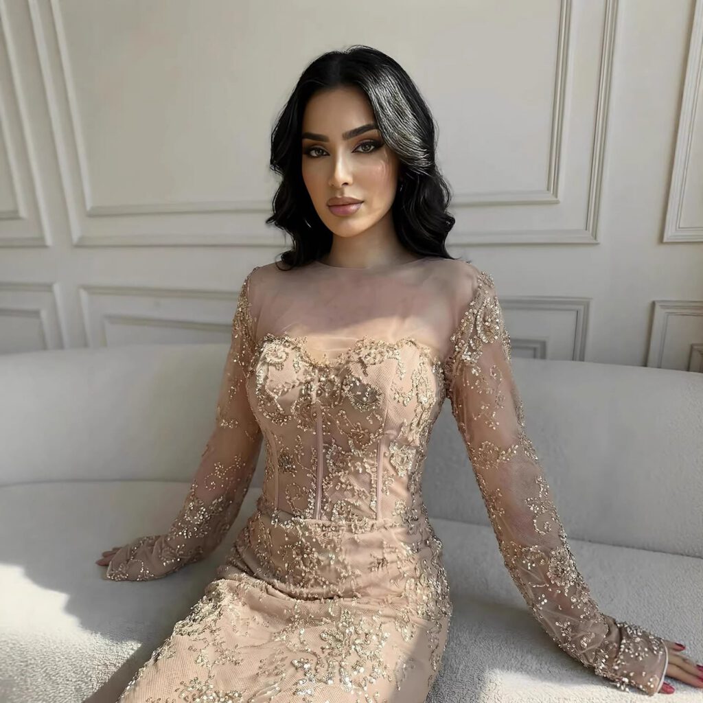 Nove Dress Meerjungfrau Abendkleid mit Perlenstickerei und Spitze im arabischen Stil