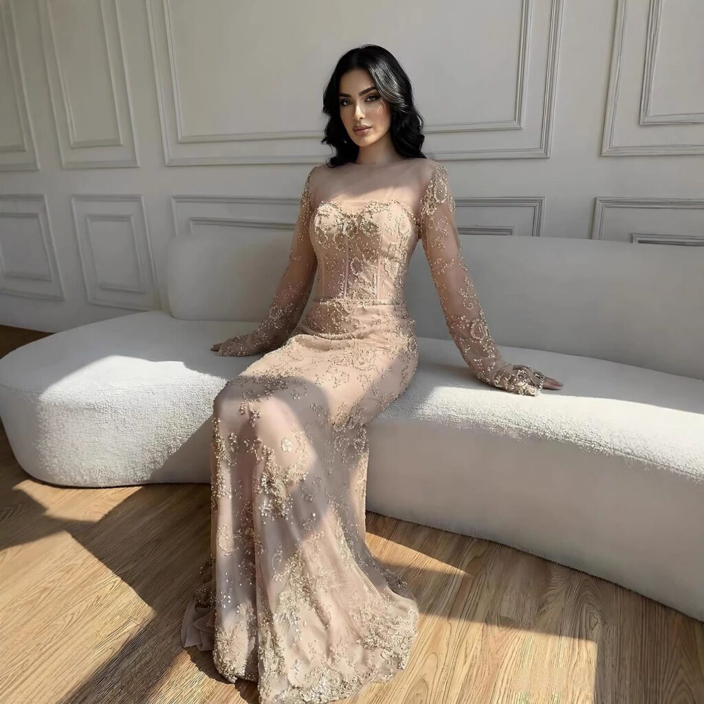 Nove Dress Meerjungfrau Abendkleid mit Perlenstickerei und Spitze im arabischen Stil