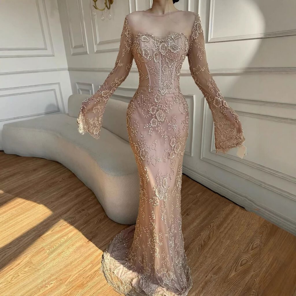 Nove Dress Meerjungfrau Abendkleid mit Perlenstickerei und Spitze im arabischen Stil