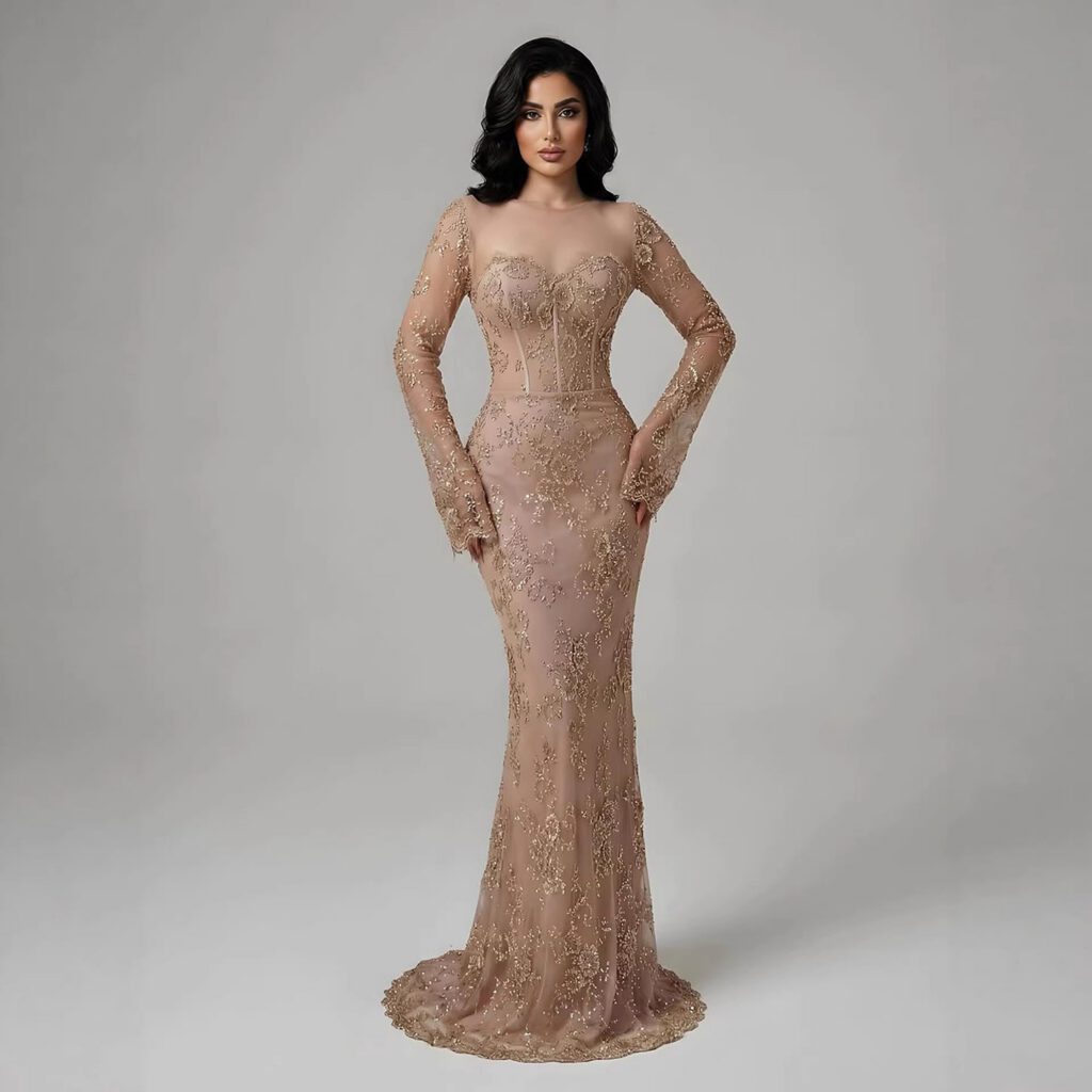Nove Dress Meerjungfrau Abendkleid mit Perlenstickerei und Spitze im arabischen Stil