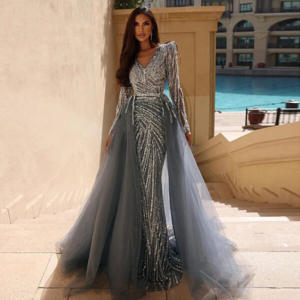 Nove Dress Beaded Overskirt Modest Evening Dress 1 - Nove Dress