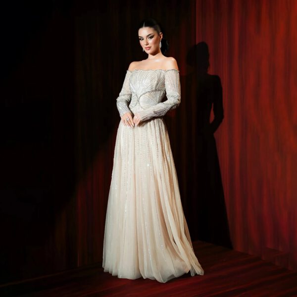 Nove Dress Beige A-Line Arabic Evening Dress 1 - Nove Dress