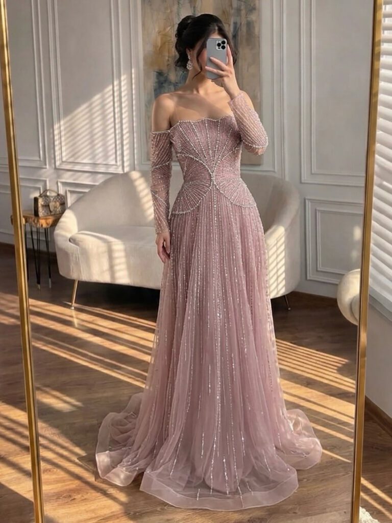 Nove Dress beige A-Linie Abendkleid im arabischen Stil