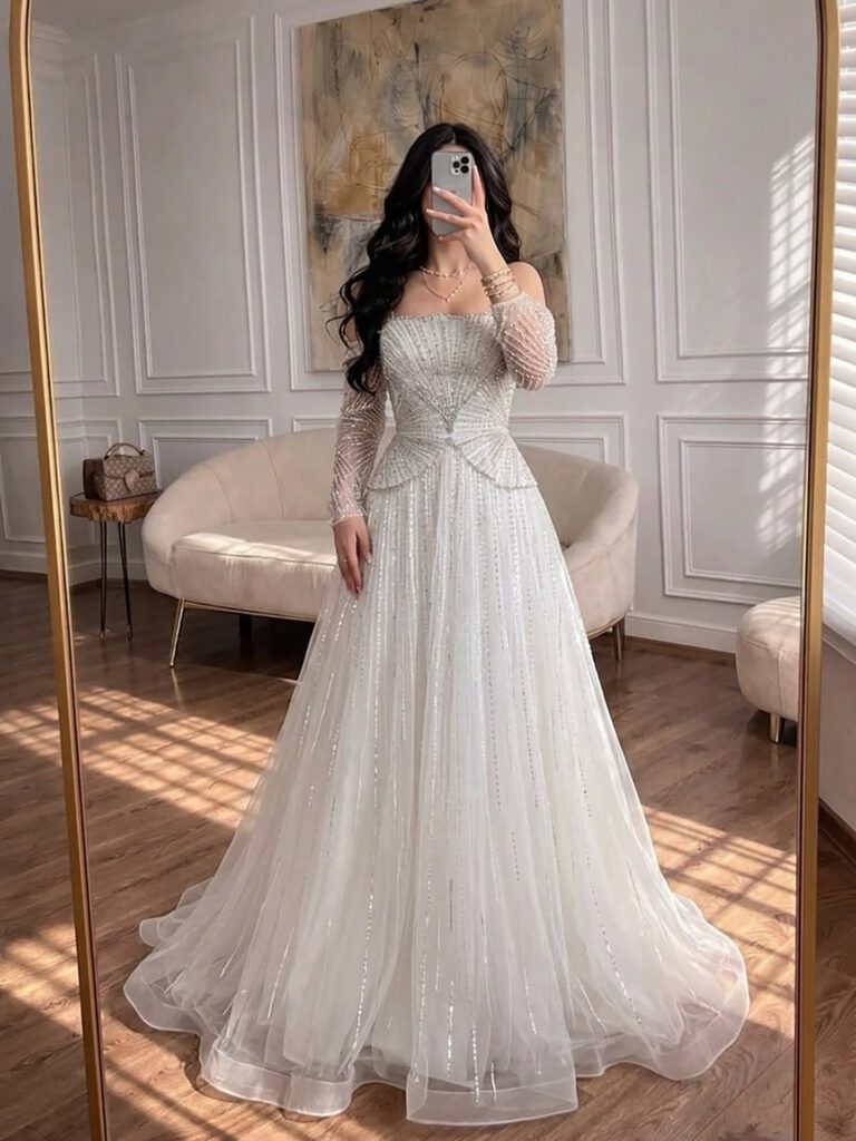 Nove Dress beige A-Linie Abendkleid im arabischen Stil