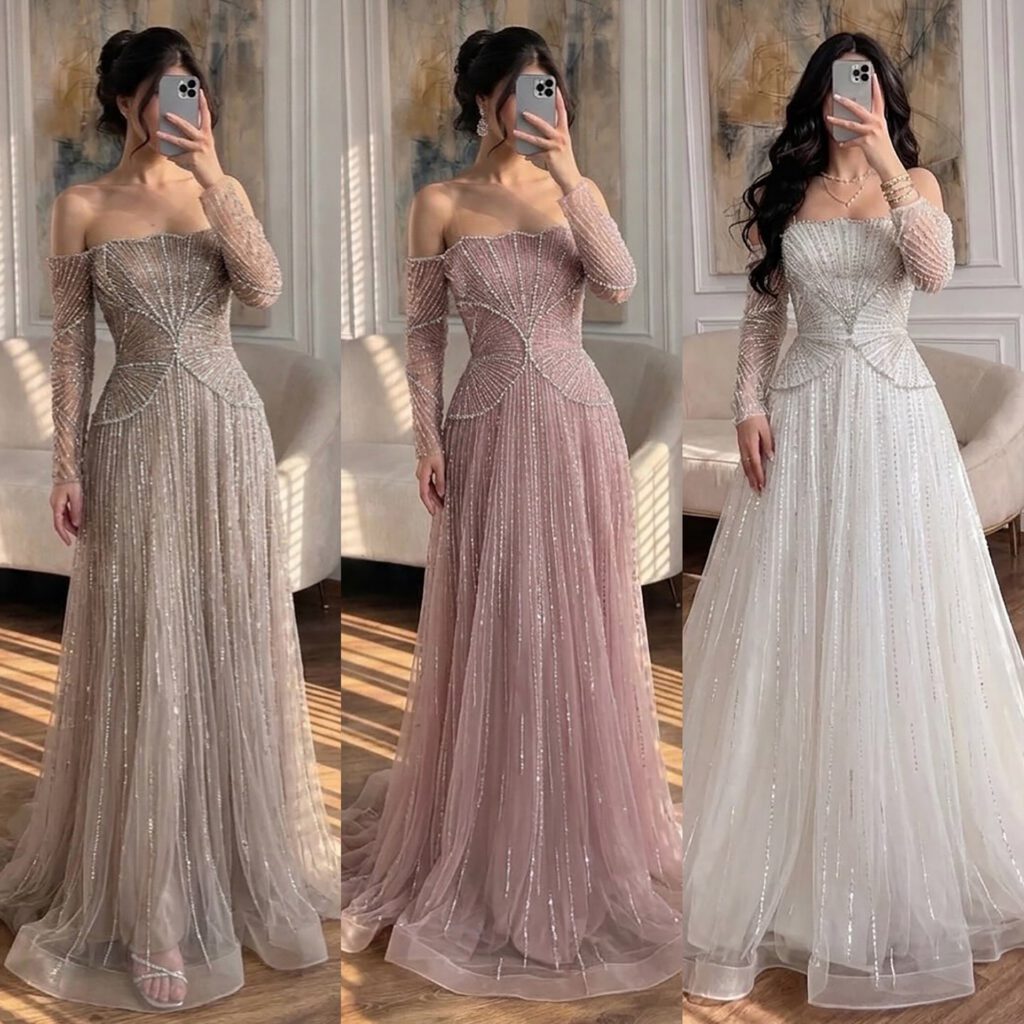 Nove Dress beige A-Linie Abendkleid im arabischen Stil