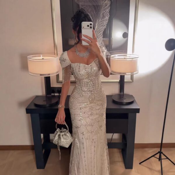 Nove Dress Beige Crystal Beaded Mermaid Evening Dress 1 - Nove Dress