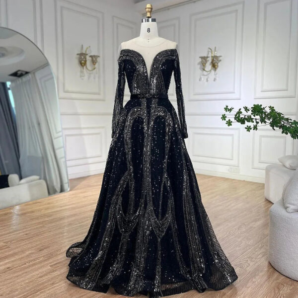 Nove Dress Black Beaded A-Line Arabic Evening Dress 1 - Nove Dress