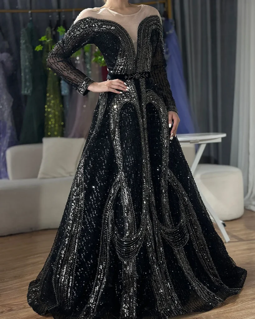Nove Dress Black Beaded A-Line Arabic Evening Dress
