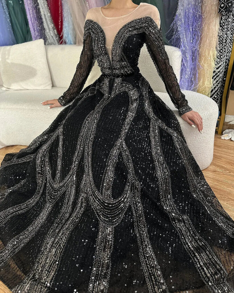 Nove Dress Black Beaded A-Line Arabic Evening Dress