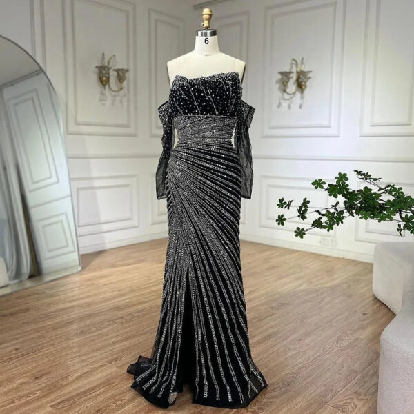 Nove Dress Black Beaded High Slit Mermaid Arabic Evening Dress 1 - Nove Dress