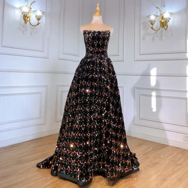 Nove Dress Black Sparkle Strapless A-Line Evening Dress 1 - Nove Dress