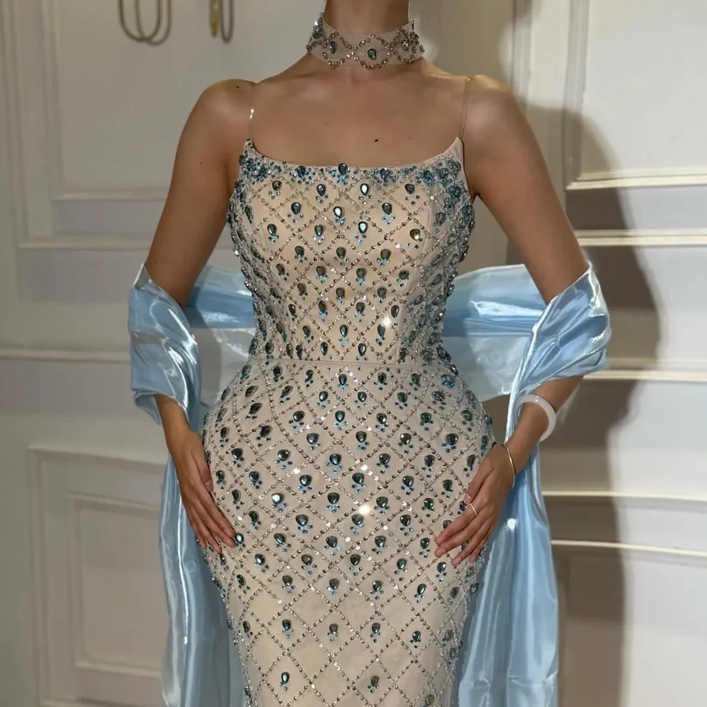 Nove Dress blauw avondjurk in Arabische stijl