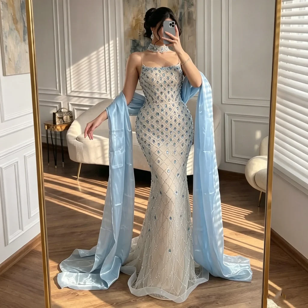 Nove Dress blauw avondjurk in Arabische stijl
