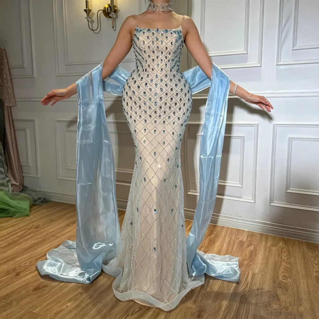 Nove Dress blauw avondjurk in Arabische stijl