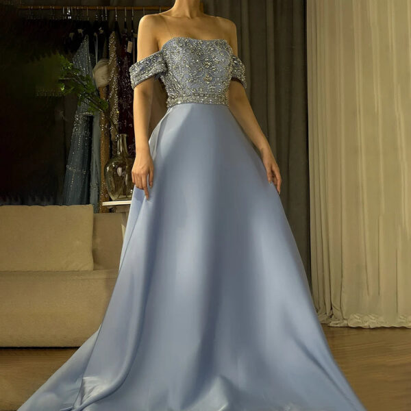Nove Dress Blue Beaded A-Line Arabic Evening Dress - Style LA72753 1 - Nove Dress