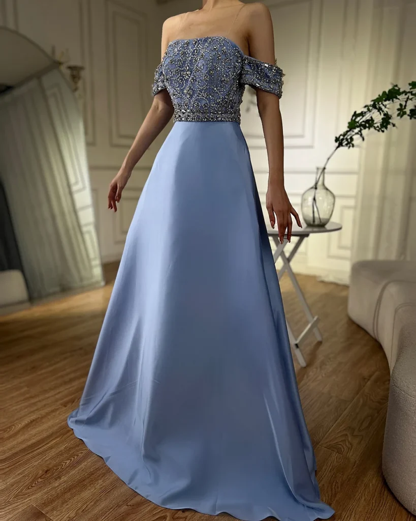 Nove Dress Blue Beaded A-Line Arabic Evening Dress - Style