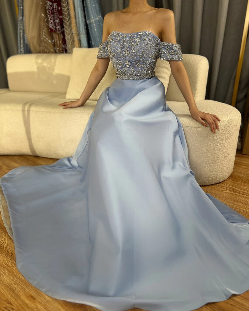Nove Dress Blue Beaded A-Line Arabic Evening Dress - Style