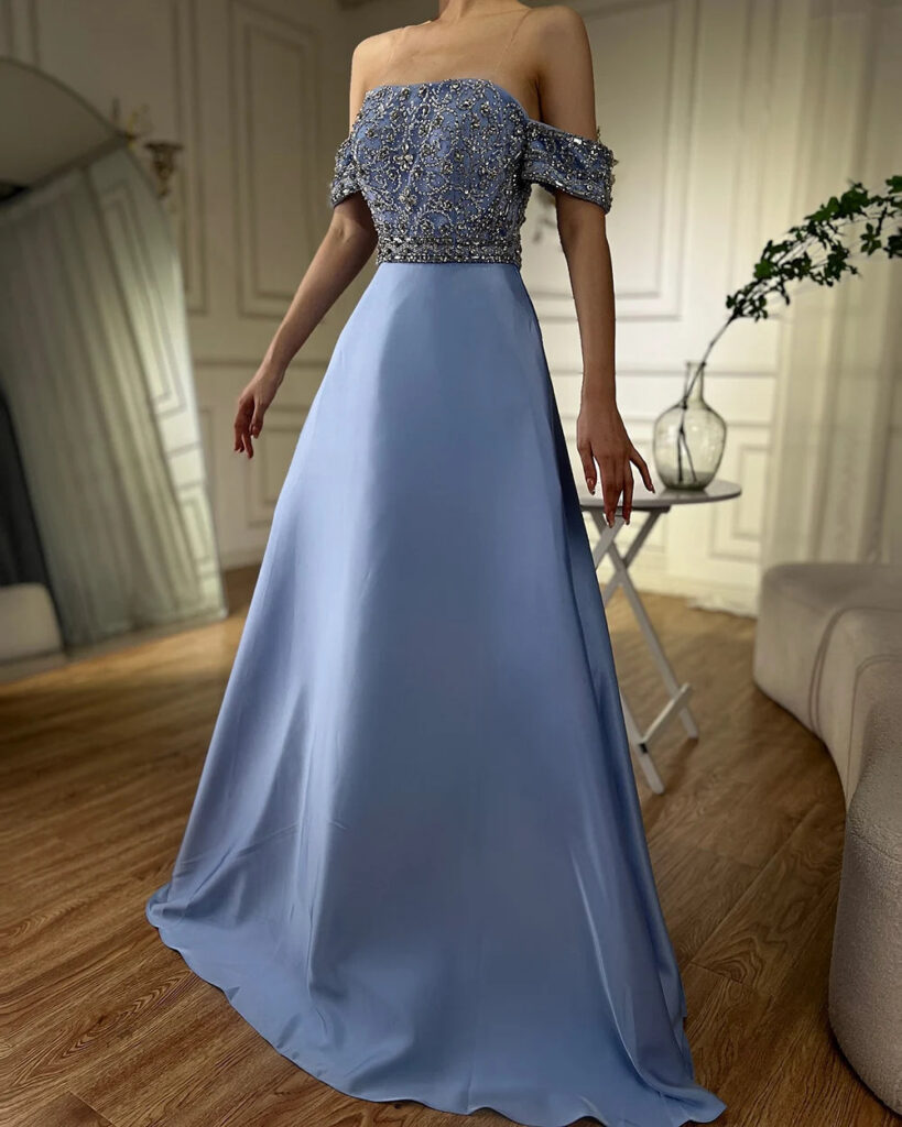 Nove Dress Blue Beaded A-Line Arabic Evening Dress - Style