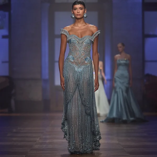 Nove Dress Blue Beaded A-Line Arabic Evening Dress - Style LA73851 1 - Nove Dress