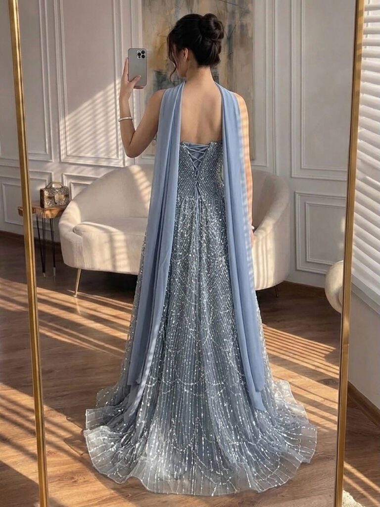 Nove Dress Blue Beaded A-Line Evening Dress