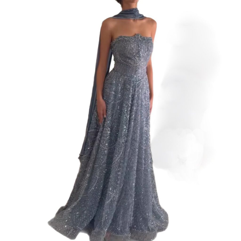 Nove Dress Blue Beaded A-Line Evening Dress
