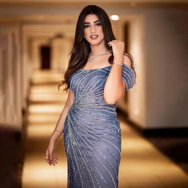 Nove Dress Blue Beaded High Slit Mermaid Arabic Evening Dress 1 - Nove Dress