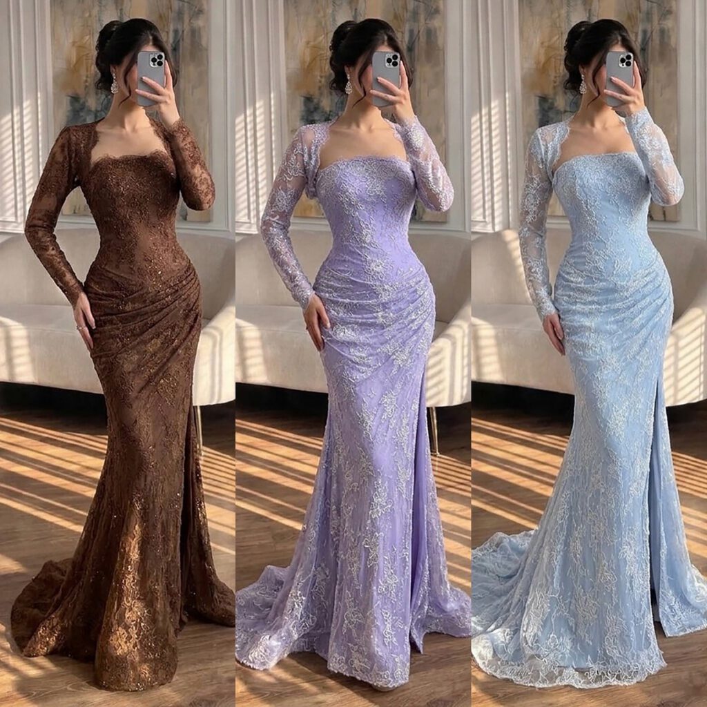 Nove Dress blau Meerjungfrau Abendkleid mit Perlenstickerei und Spitze