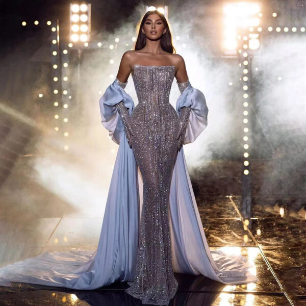 Nove Dress Blue Beaded Mermaid Arabic Evening Dress - Style LA71823 1 - Nove Dress