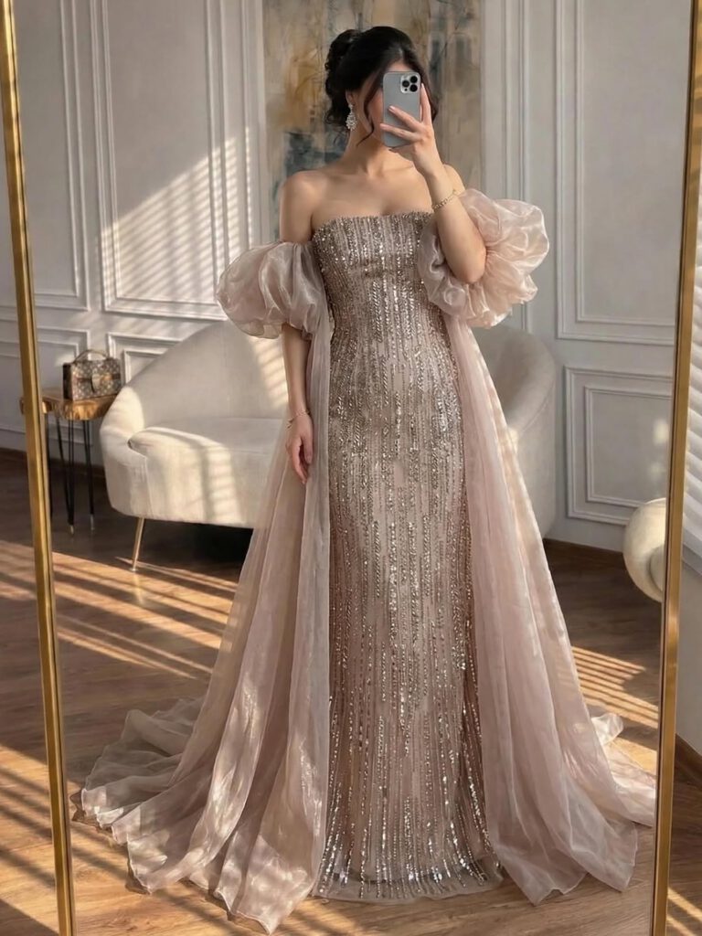 Nove Dress blau Meerjungfrau Abendkleid mit Perlenstickerei im arabischen Stil