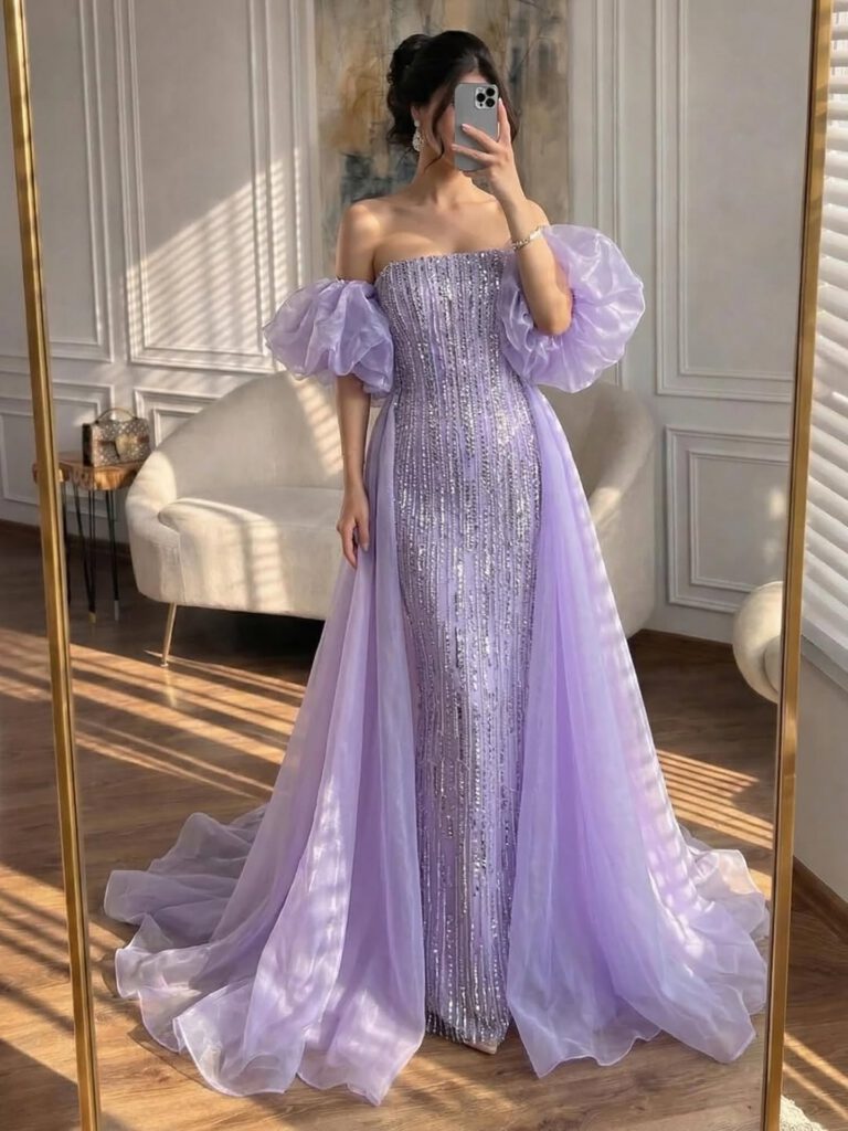 Nove Dress blau Meerjungfrau Abendkleid mit Perlenstickerei im arabischen Stil