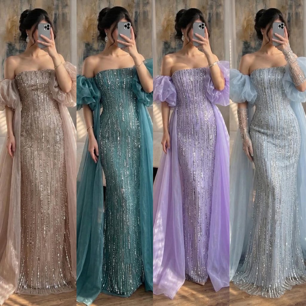Nove Dress blau Meerjungfrau Abendkleid mit Perlenstickerei im arabischen Stil