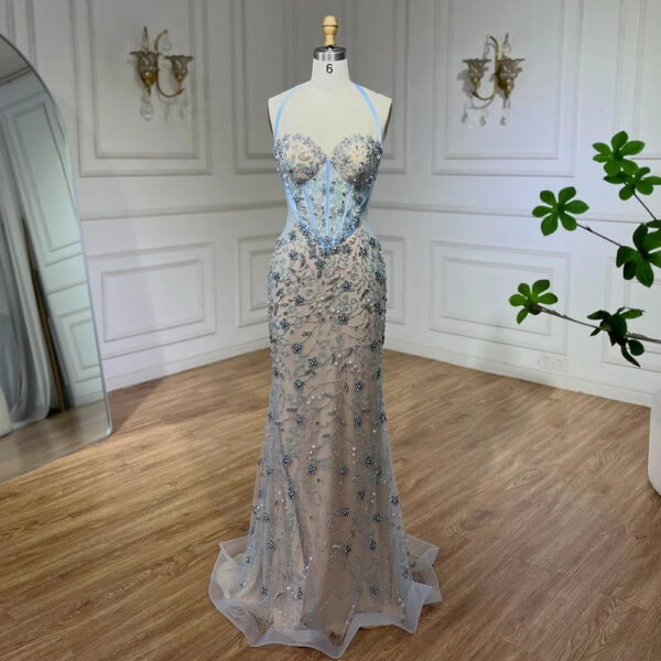 Nove Dress Blue Beaded Mermaid Arabic Evening Dress - Style LA72330 1 - Nove Dress