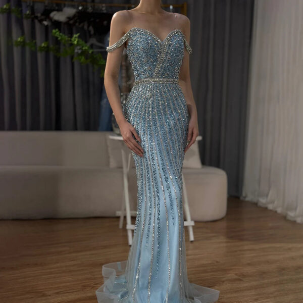 Nove Dress Blue Beaded Mermaid Arabic Evening Dress - Style LA72715A 1 - Nove Dress
