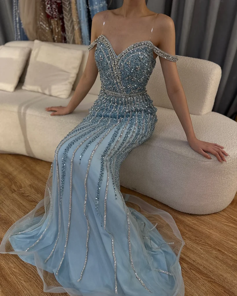 Nove Dress Blue Beaded Mermaid Arabic Evening Dress - Style