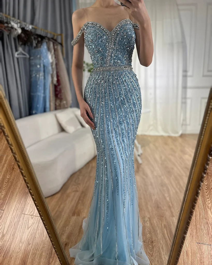 Nove Dress Blue Beaded Mermaid Arabic Evening Dress - Style