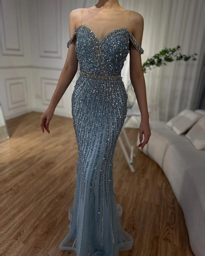 Nove Dress Blue Beaded Mermaid Arabic Evening Dress - Style