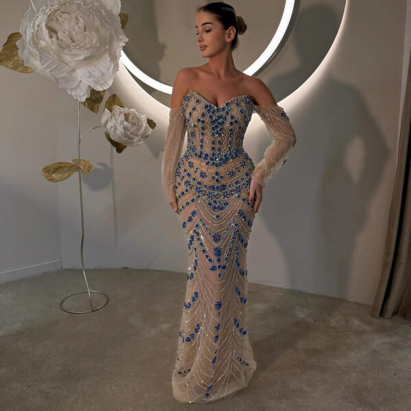 Nove Dress Blue Beaded Mermaid Evening Dress - Style LA72858 1 - Nove Dress