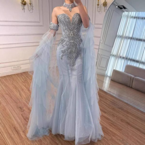 Nove Dress Blue Beaded Mermaid Evening Dress - Style LA73509 1 - Nove Dress