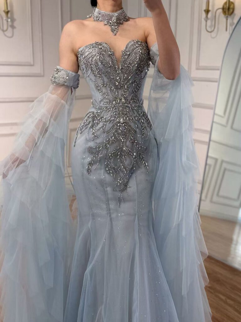 Nove Dress Blue Beaded Mermaid Evening Dress - Style