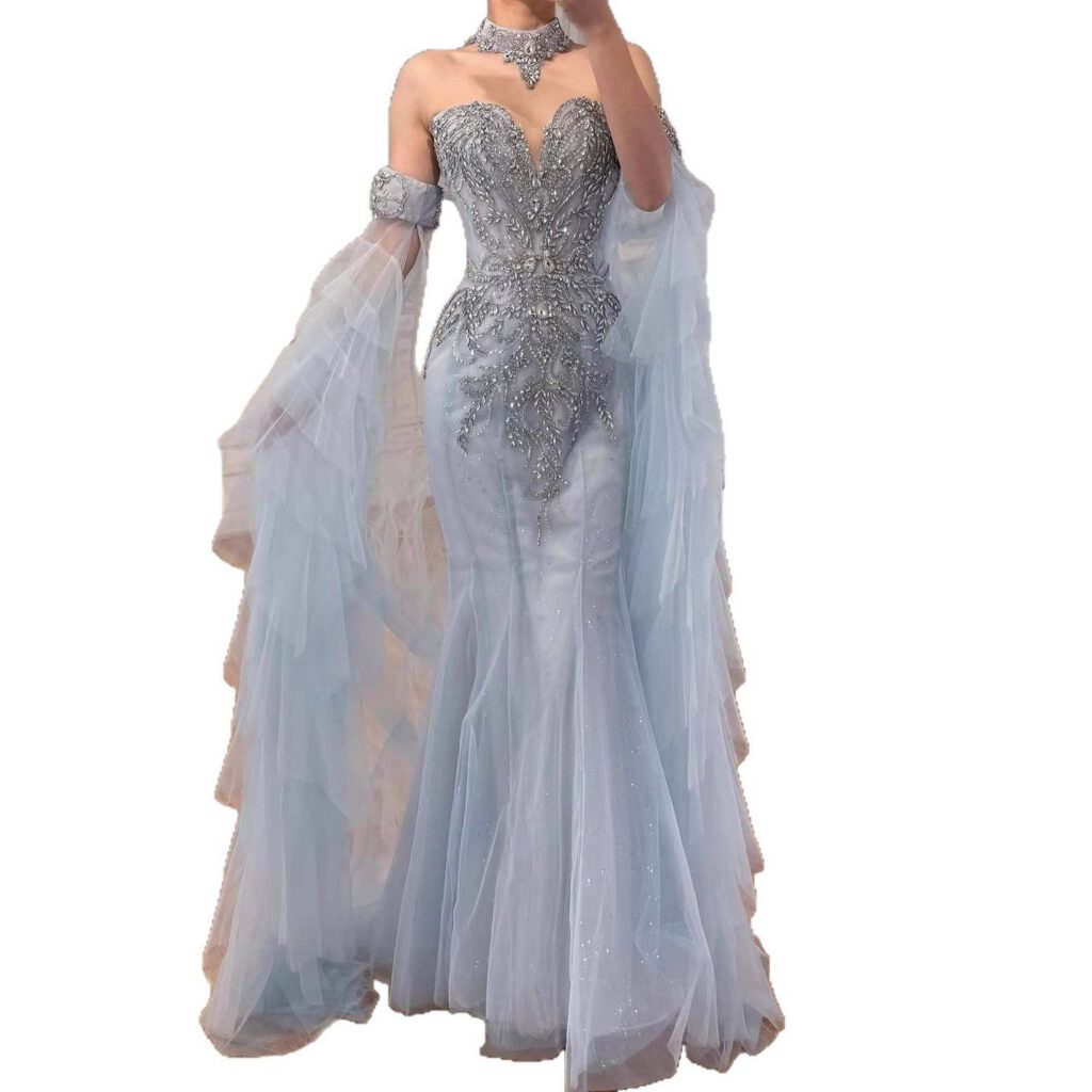 Nove Dress Blue Beaded Mermaid Evening Dress - Style