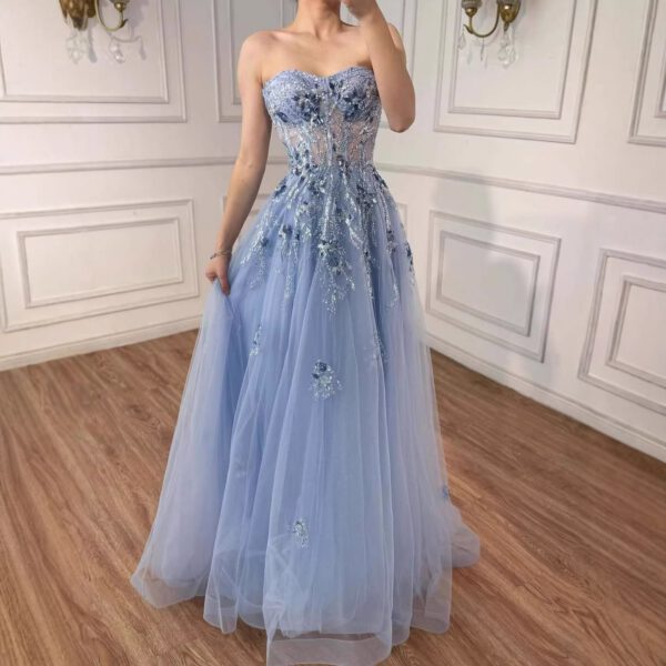 Nove Dress Blue Beaded Strapless A-Line Prom Evening Dress 1 - Nove Dress