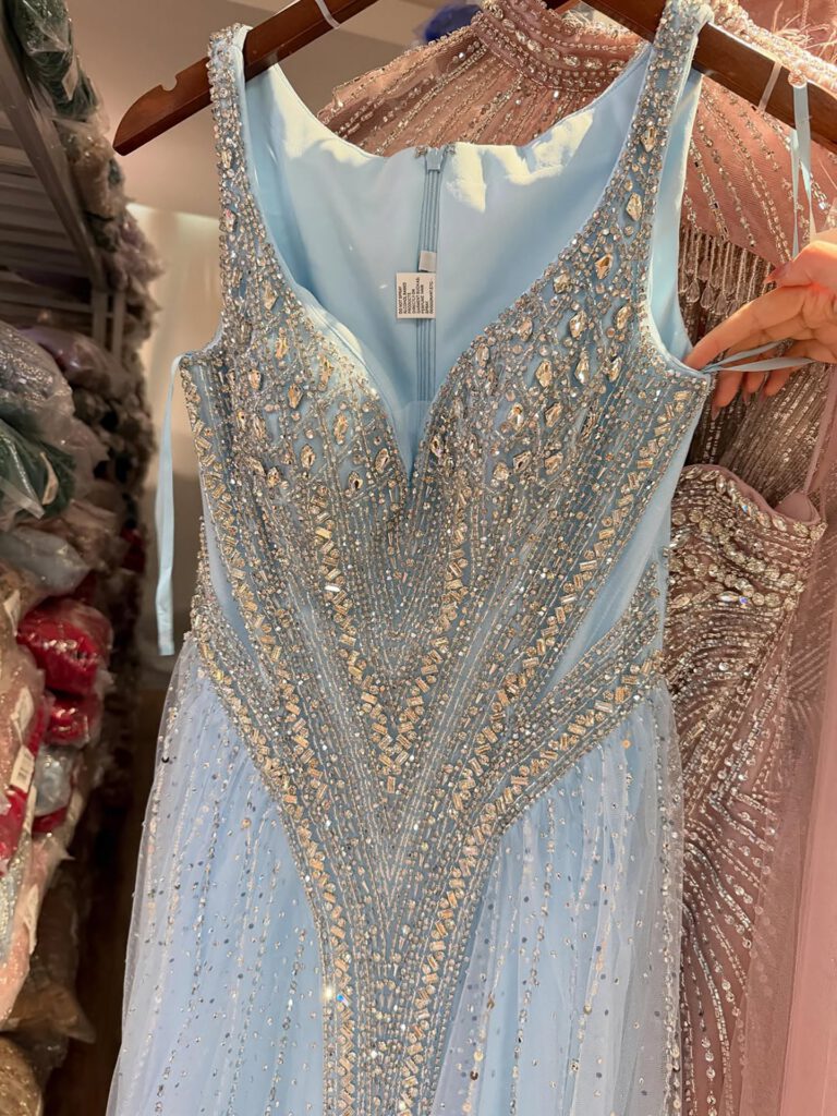 Nove Dress Blue Crystal Beaded V-Neck A-Line Evening Dress