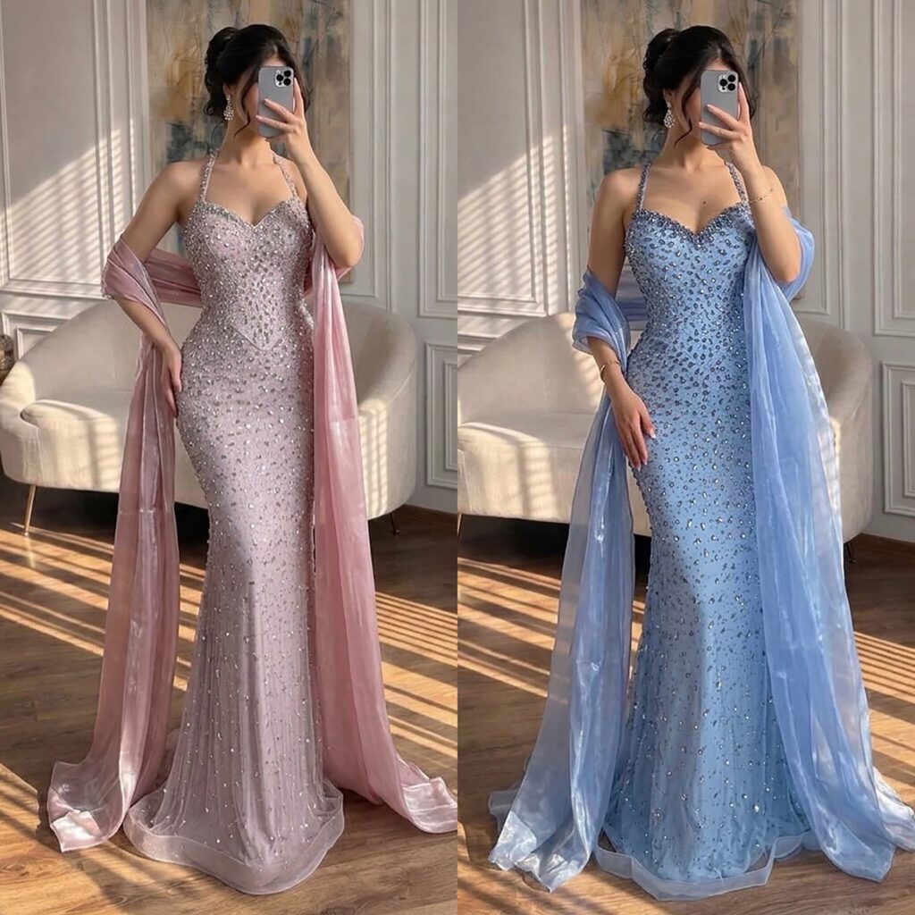 Nove Dress blauw avondjurk met halter