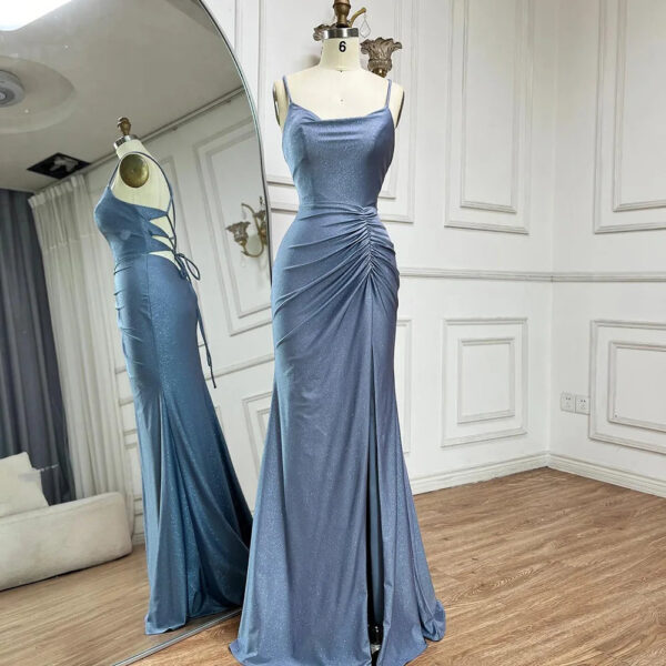 Nove Dress Blue High Slit Mermaid Arabic Evening Dress 1 - Nove Dress