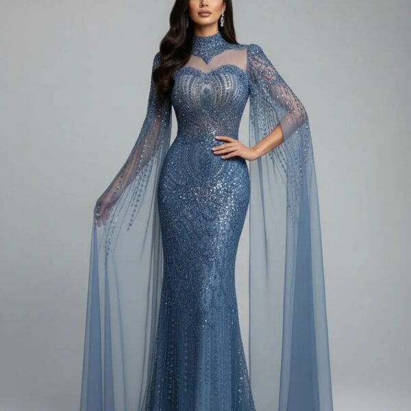 Nove Dress Blue Mermaid Modest Evening Dress 1 - Nove Dress