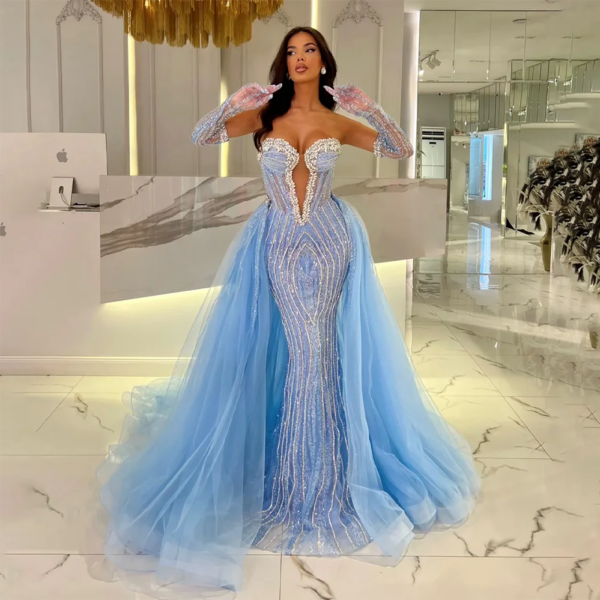 Nove Dress Blue Overskirt Mermaid Evening Dress 1 - Nove Dress