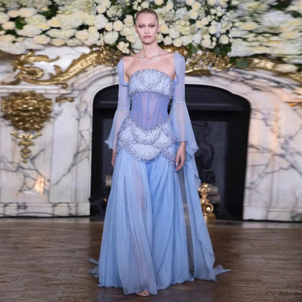 Nove Dress Blue Pearl Beaded Evening Dress 1 - Nove Dress