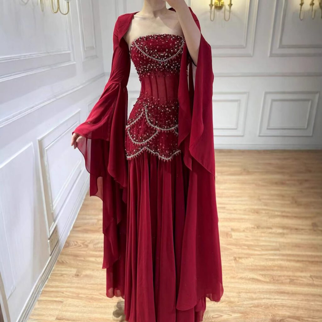Nove Dress Blue Pearl Beaded Evening Dress