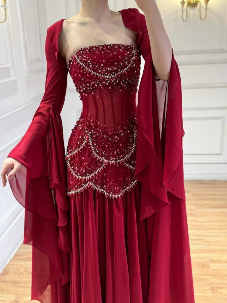 Nove Dress Blue Pearl Beaded Evening Dress