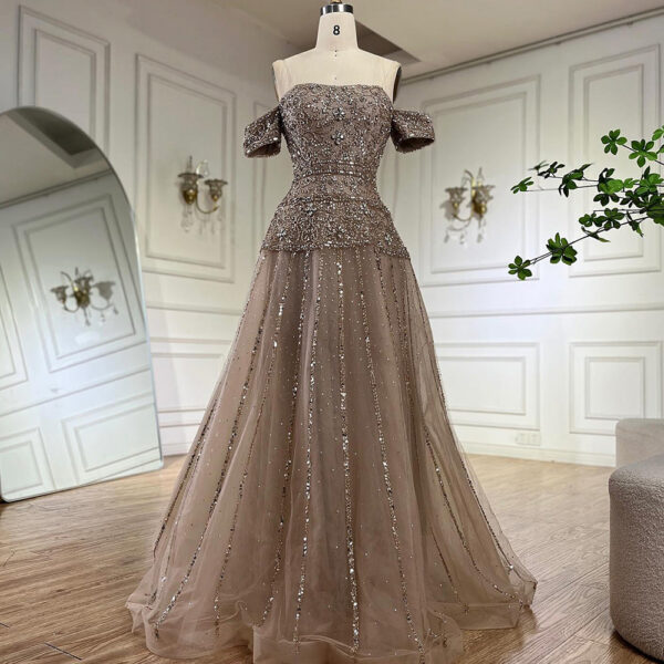 Nove Dress Caramel Beaded A-Line Evening Dress 1 - Nove Dress